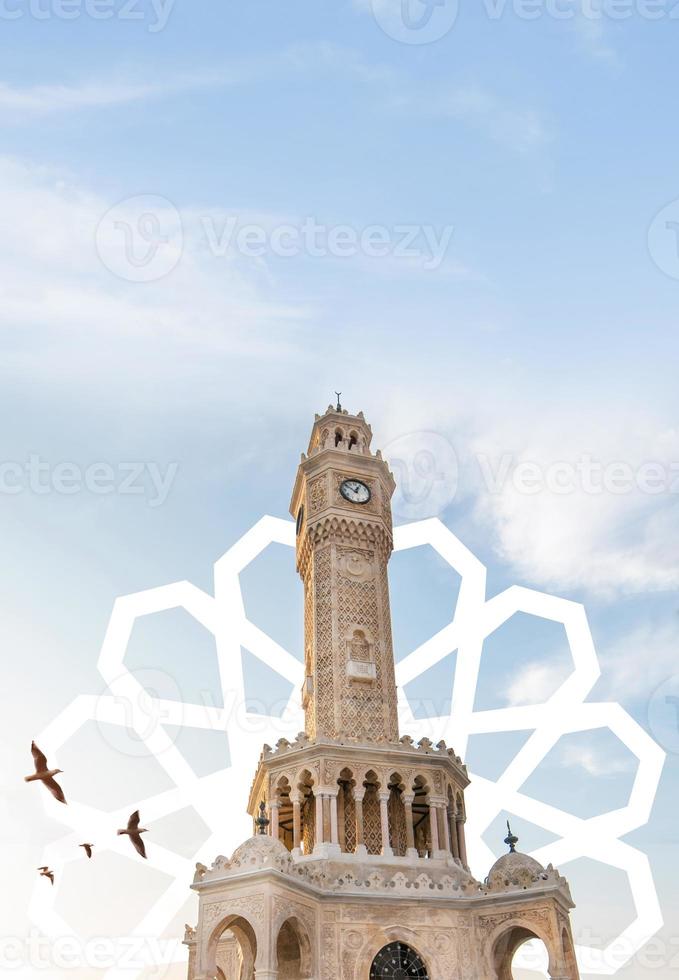 izmir clock tower illustration and advertisement image photo