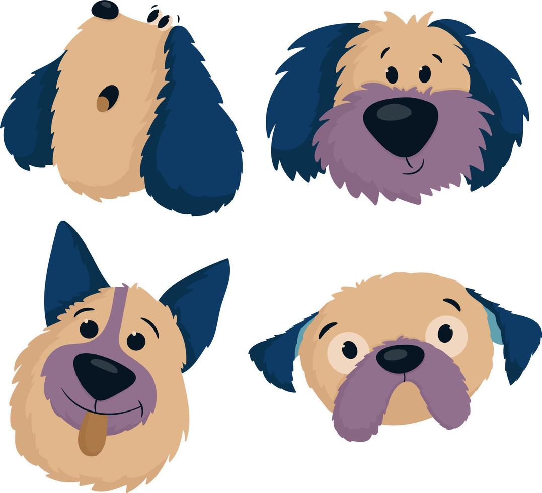 Set of beige dog faces with blue ears vector