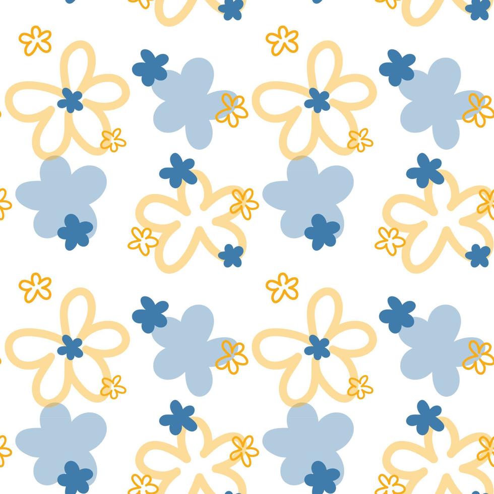 Pattern with large blue and yellow flowers. hand drawing vector