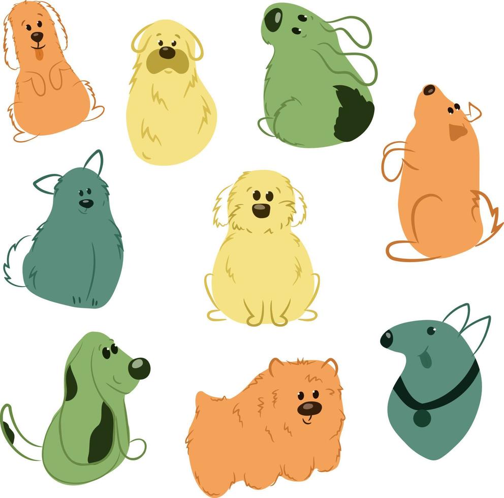 Set with colored funny dogs. Spot and line vector