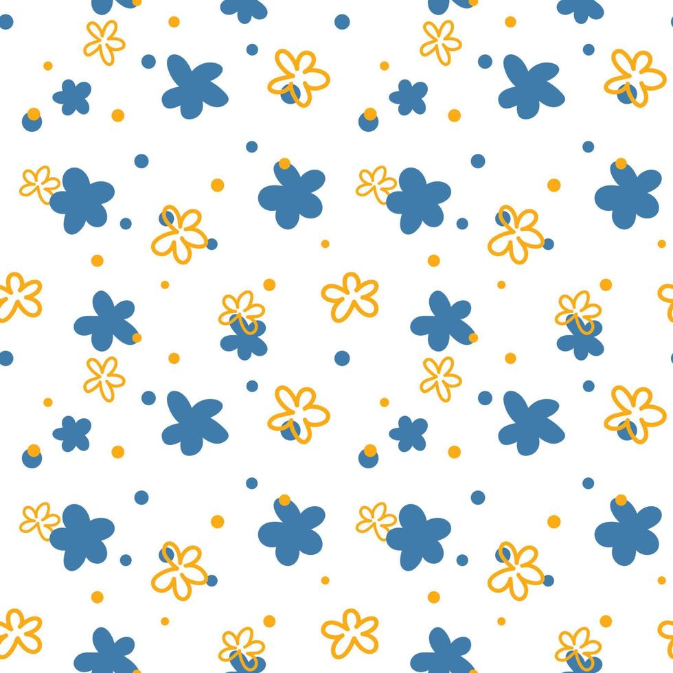 Pattern with blue and yellow flowers. hand drawing vector