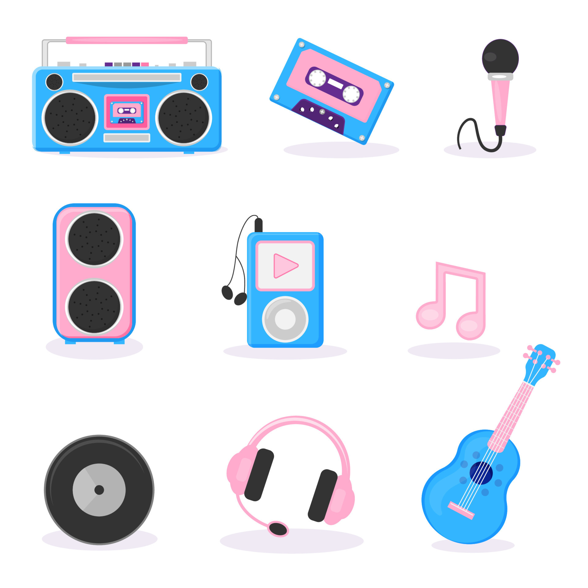Tape recorders set vintage colorful Stock Vector