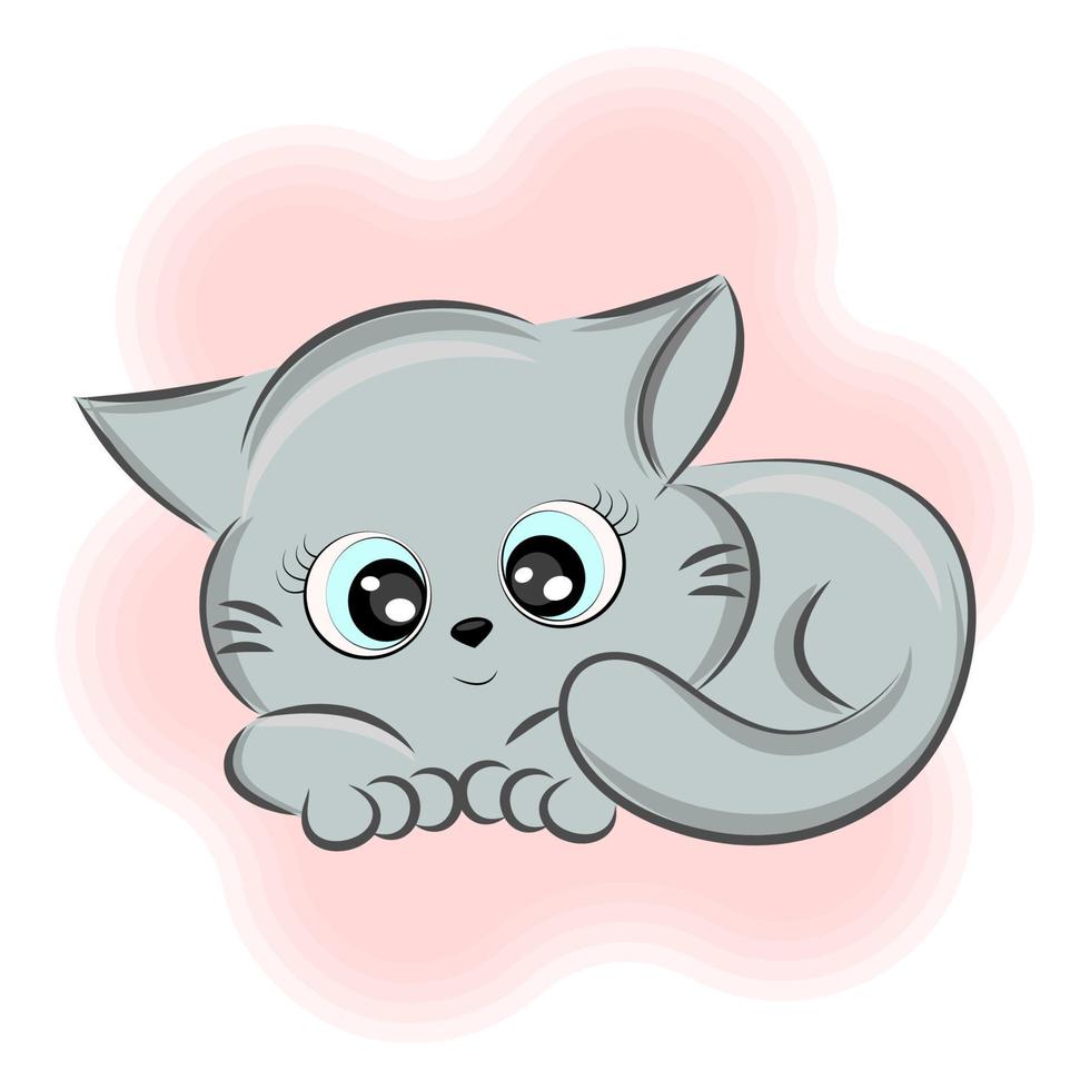 Cute kitten lies in a ball, in different poses, sticker, print on textiles, on a T-shirt or packaging vector