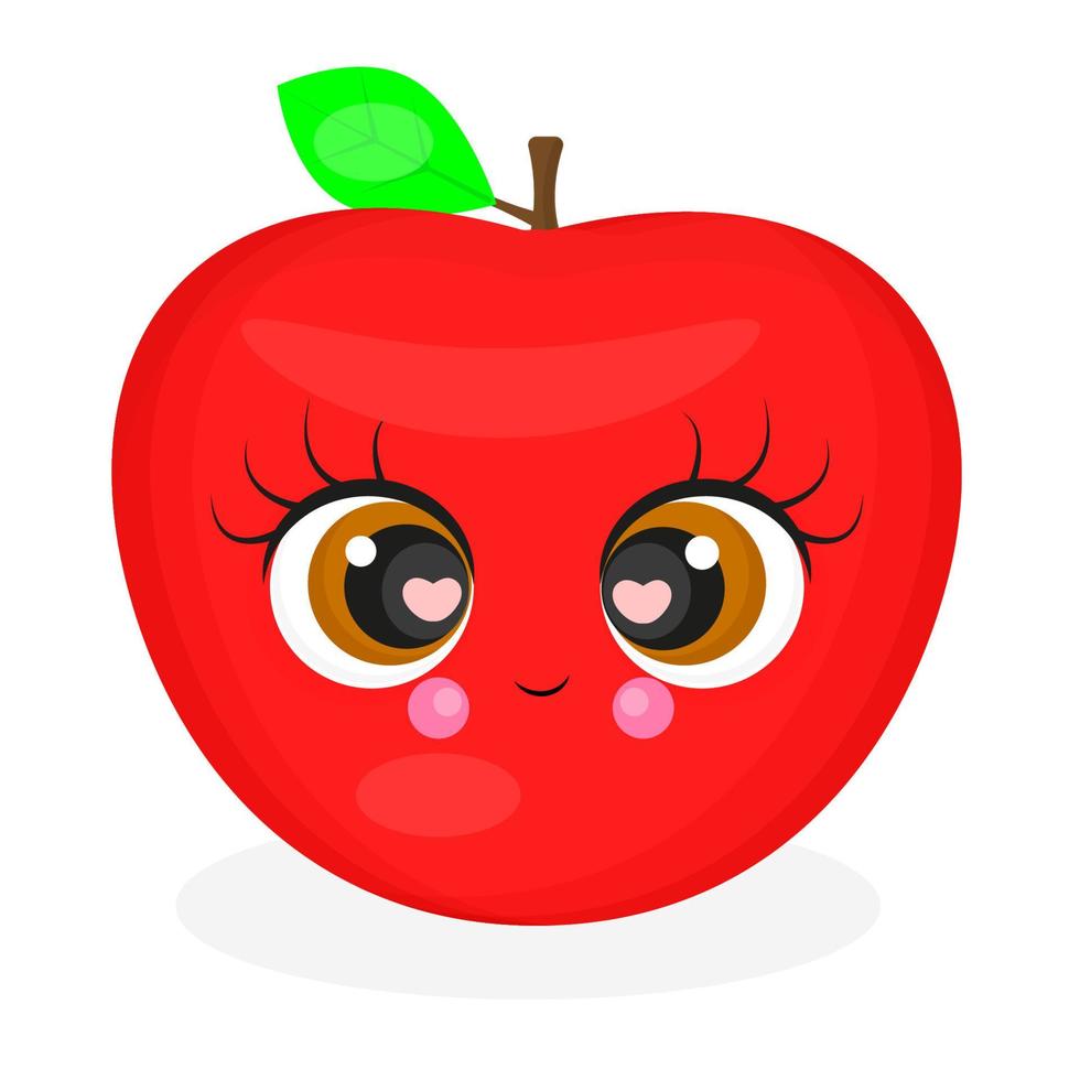 lindo personaje de manzana, ilustración de verano, linda pegatina de manzana, estampado textil, embalaje, postal, vector