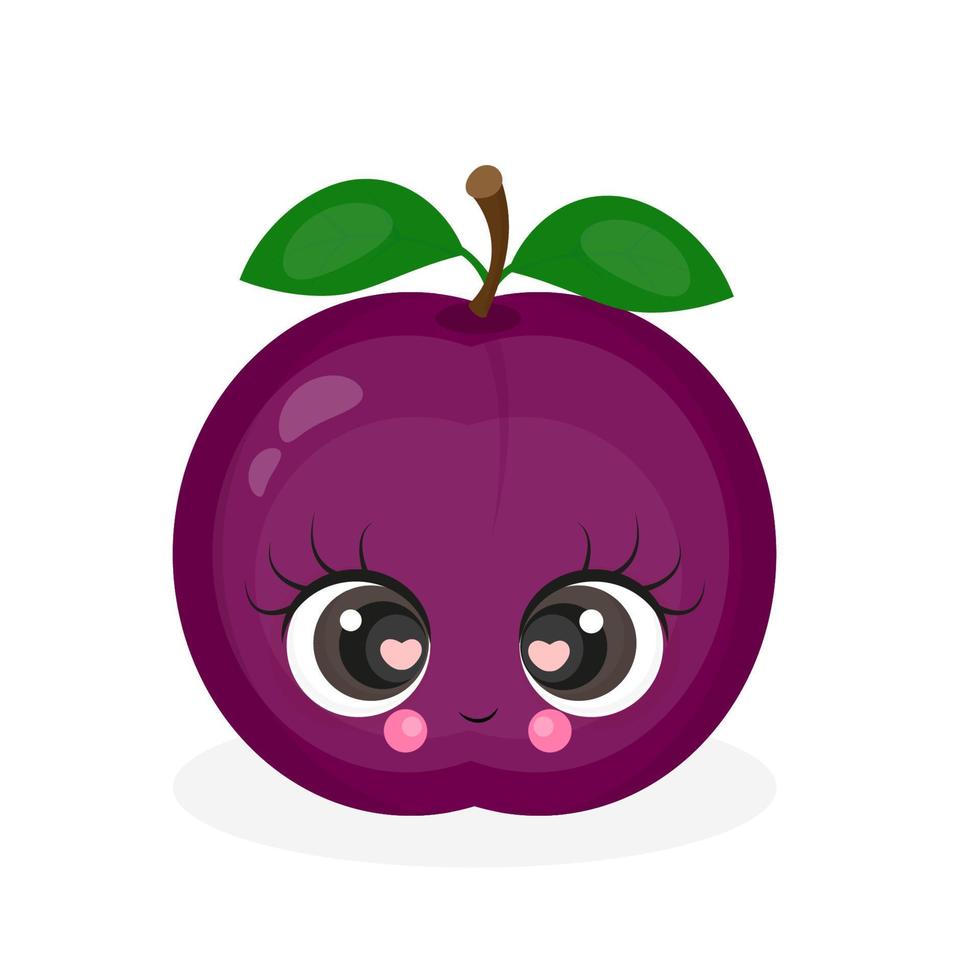 Cute plum character, summer illustration, cute plum sticker, textile print, packaging, postcard, vector illustration