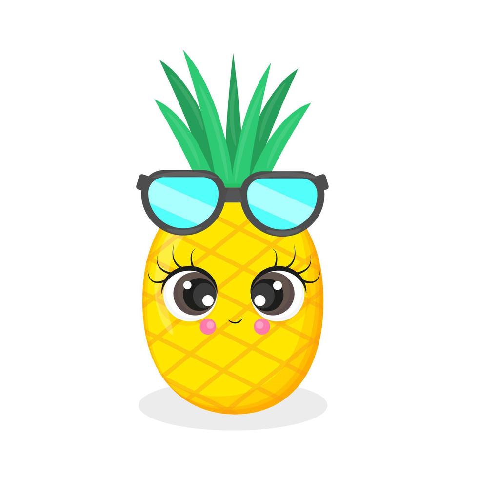Pineapple character cute, summer illustration, cute pineapple sticker, textile print, package, postcard, vector illustration