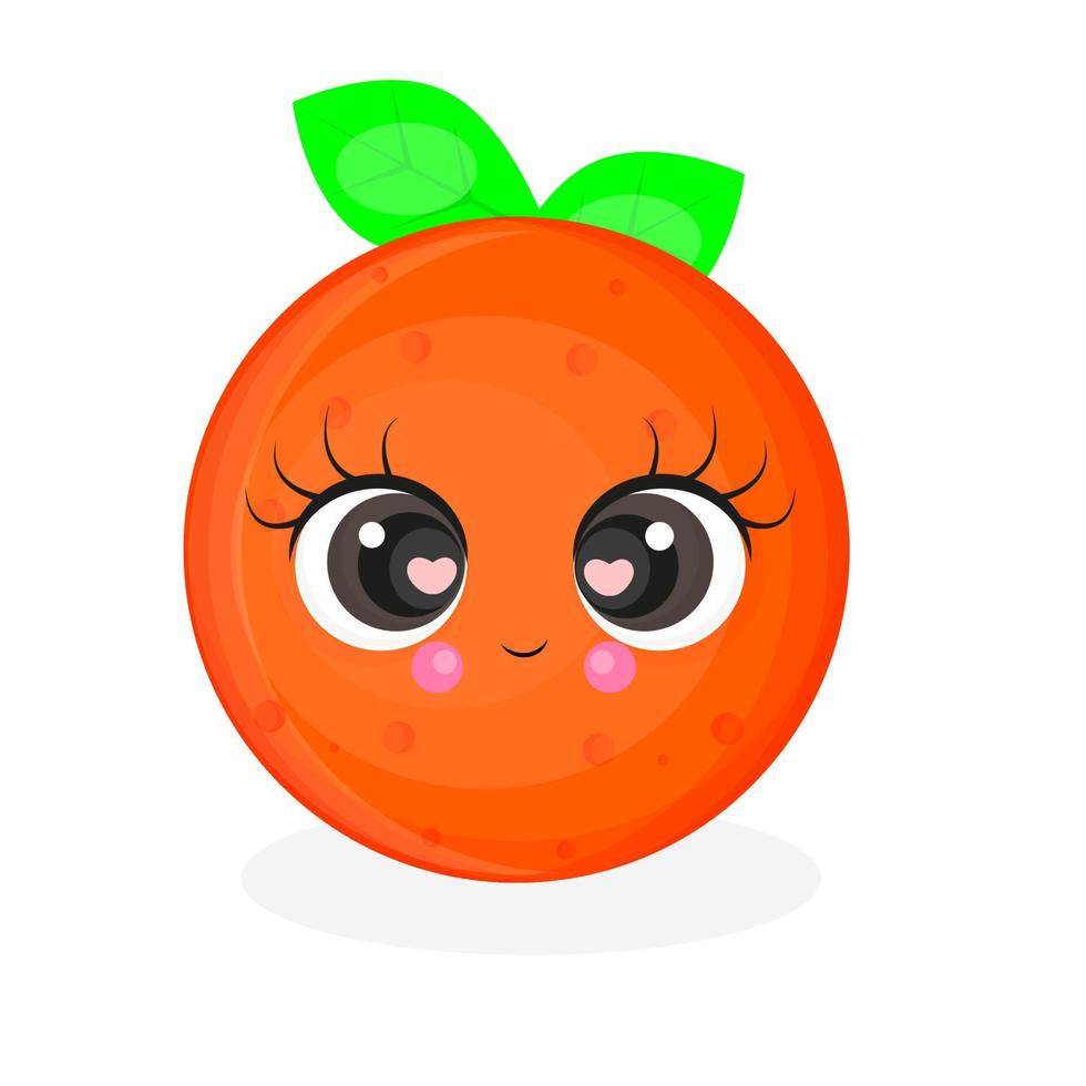 lindo personaje naranja, ilustración de verano, linda pegatina naranja, impresión textil, embalaje, postal, vector