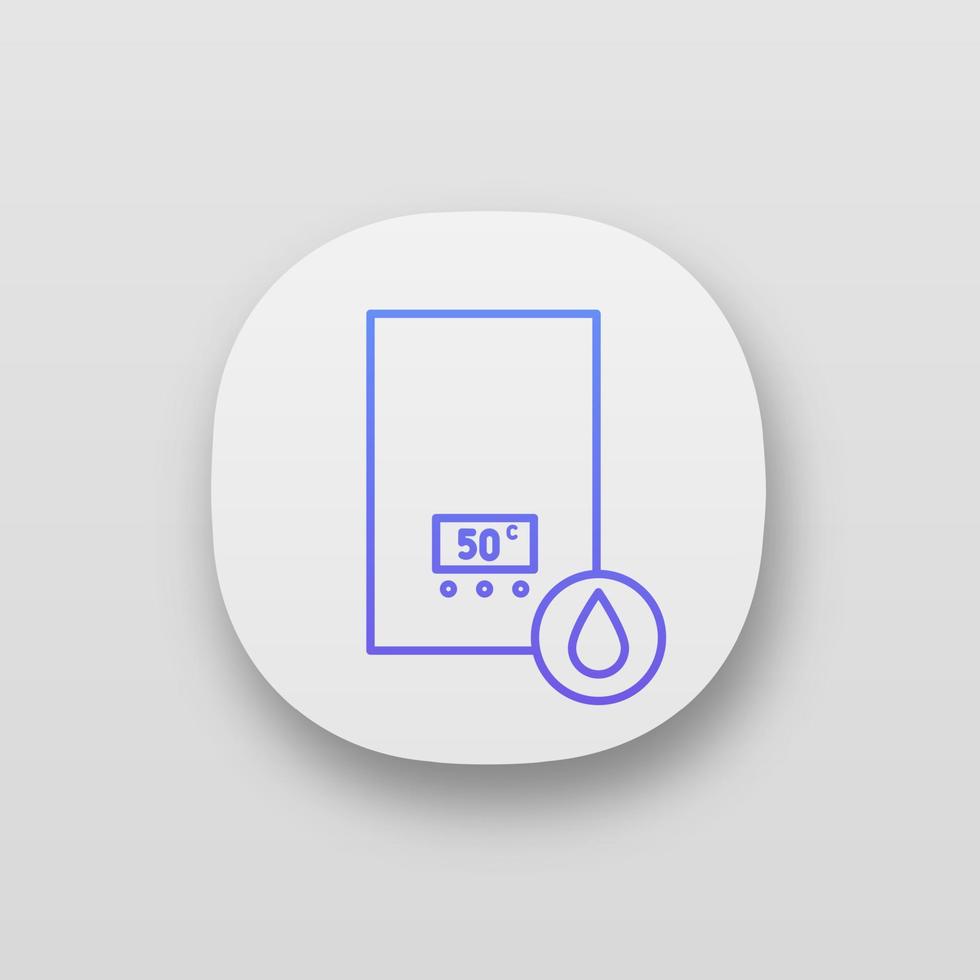 icono de la aplicación del calentador de agua eléctrico. calentando agua. caldera casera. interfaz de usuario ui ux. aplicación web o móvil. vector ilustración aislada