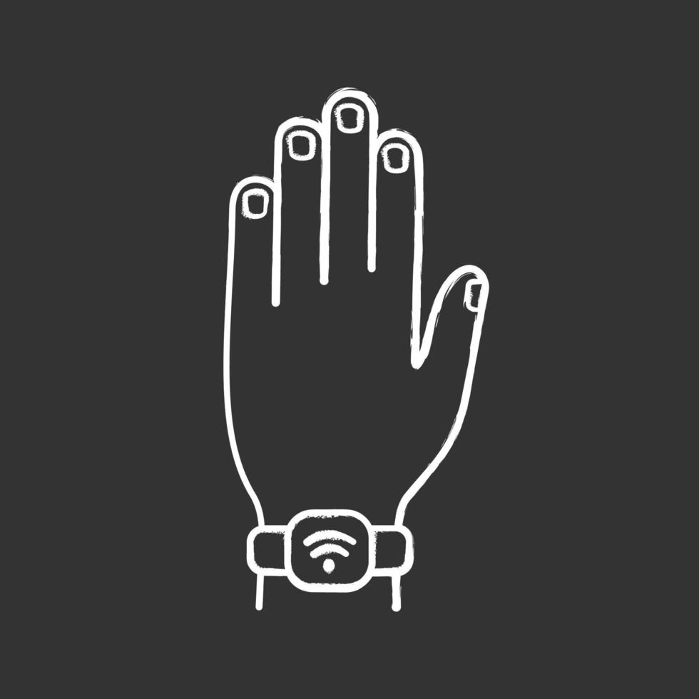 NFC bracelet chalk icon. Near field communication. RFID wristband. NFC smartwatch. Smart wristwatch. Contactless technology. Isolated vector chalkboard illustrations