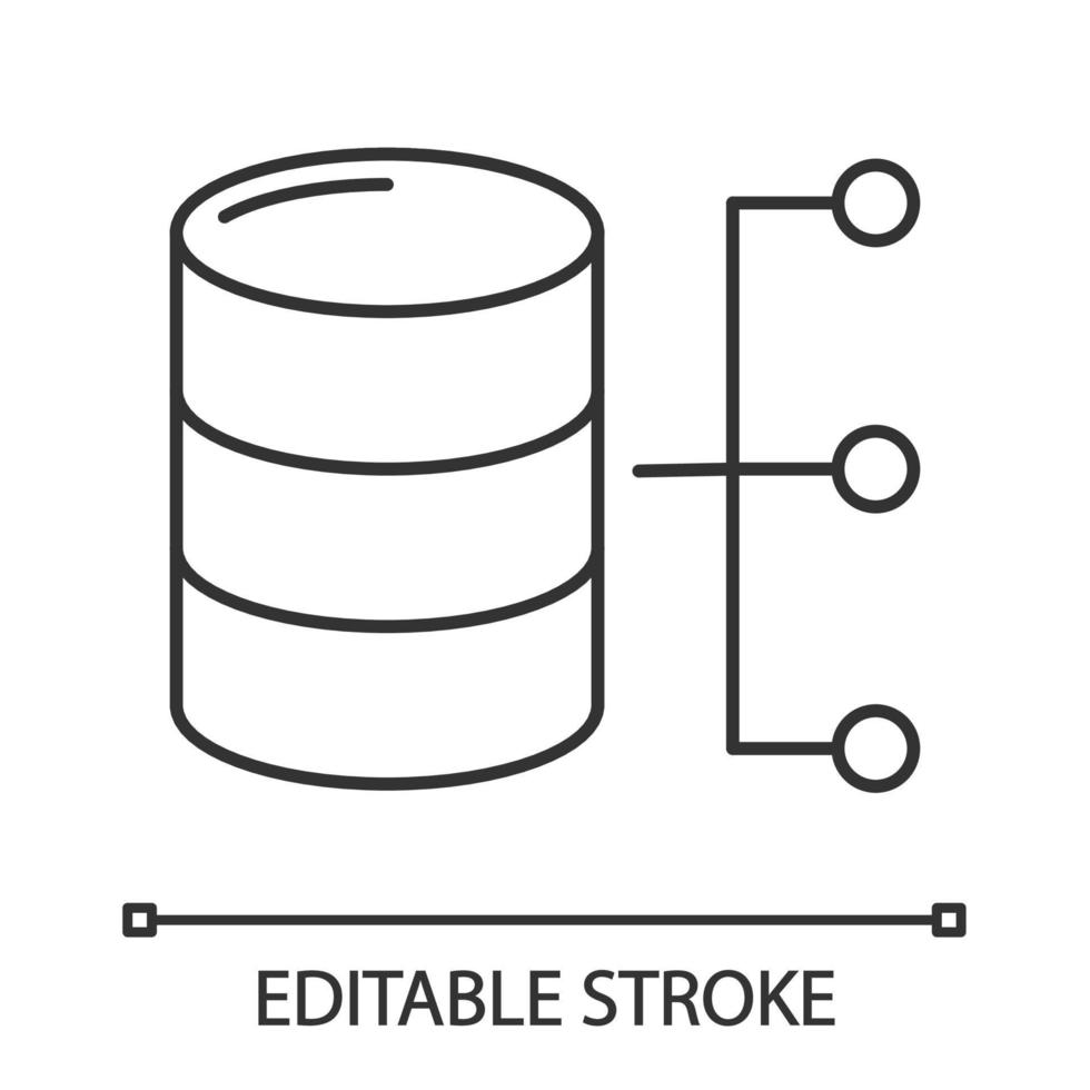 Relational database linear icon. Thin line illustration. Big data. Server. Contour symbol. Vector isolated outline drawing. Editable stroke