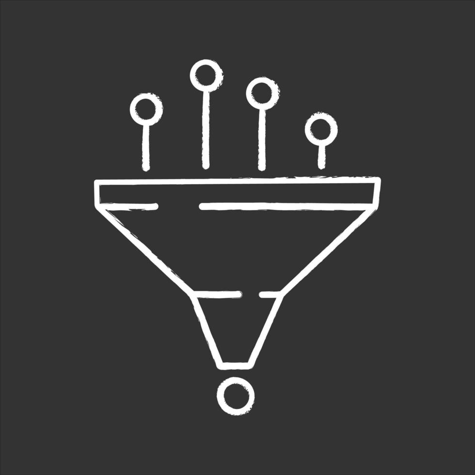 Data filtering and structuring system chalk icon. Machine learning process. Data mining. Funnel. Statistics gathering. Isolated vector chalkboard illustrations