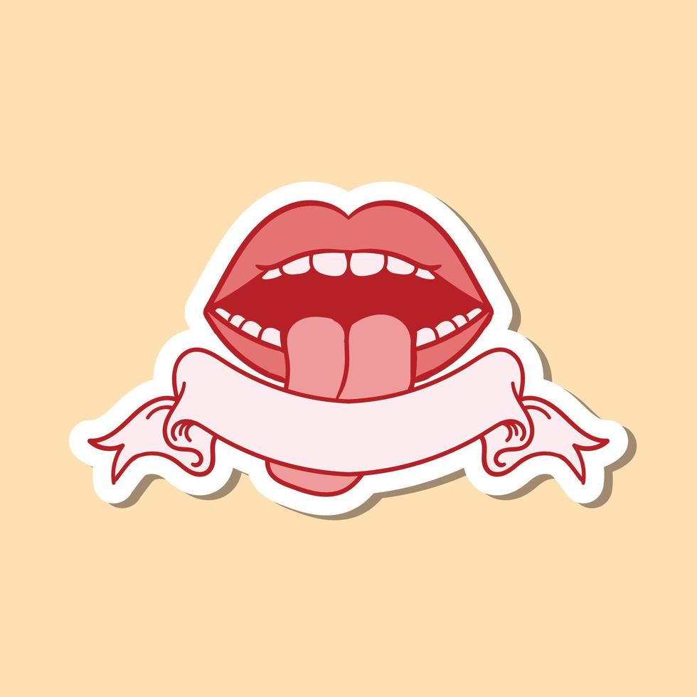 hand drawn lip tongue ribbon doodle illustration for tattoo stickers poster etc vector