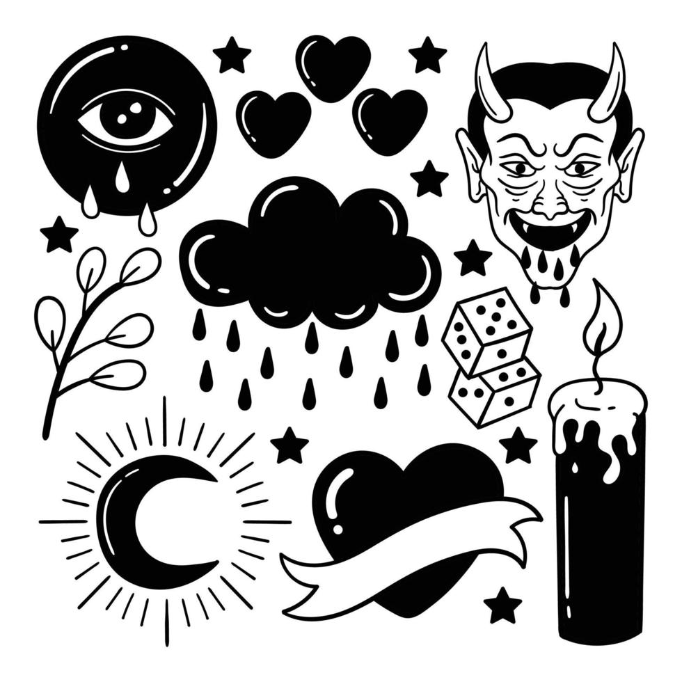 elementos dibujados a mano doodle vintage para etiqueta de tatuaje, etc. vector