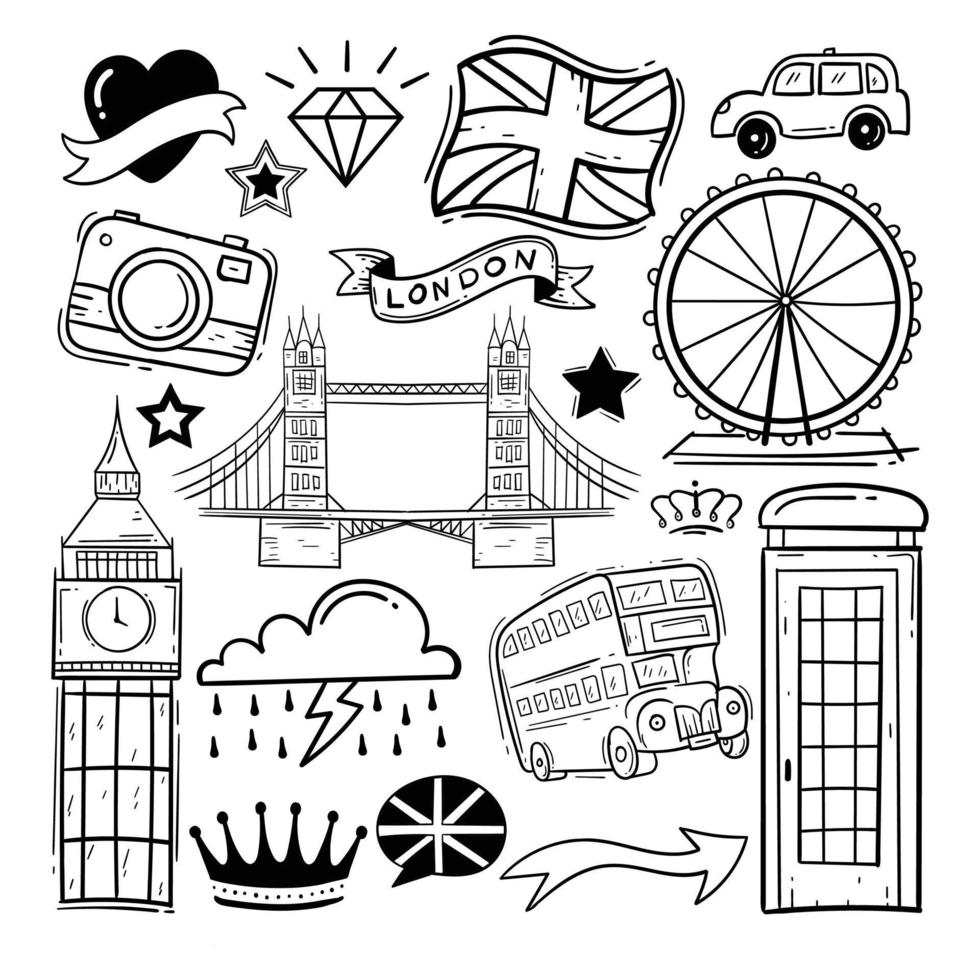 London city doodles elements collection Hand drawn vector