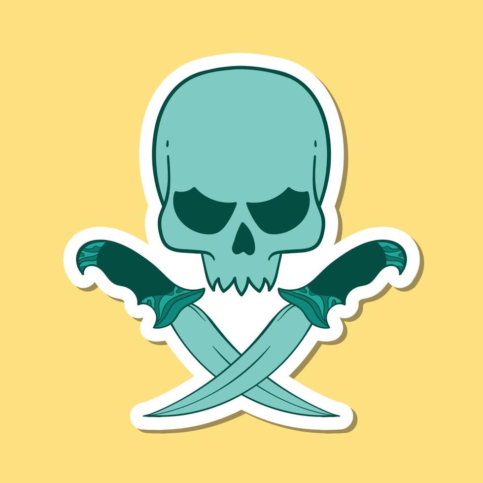 hand drawn skull with cross knife doodle illustration for tattoo stickers poster etc vector