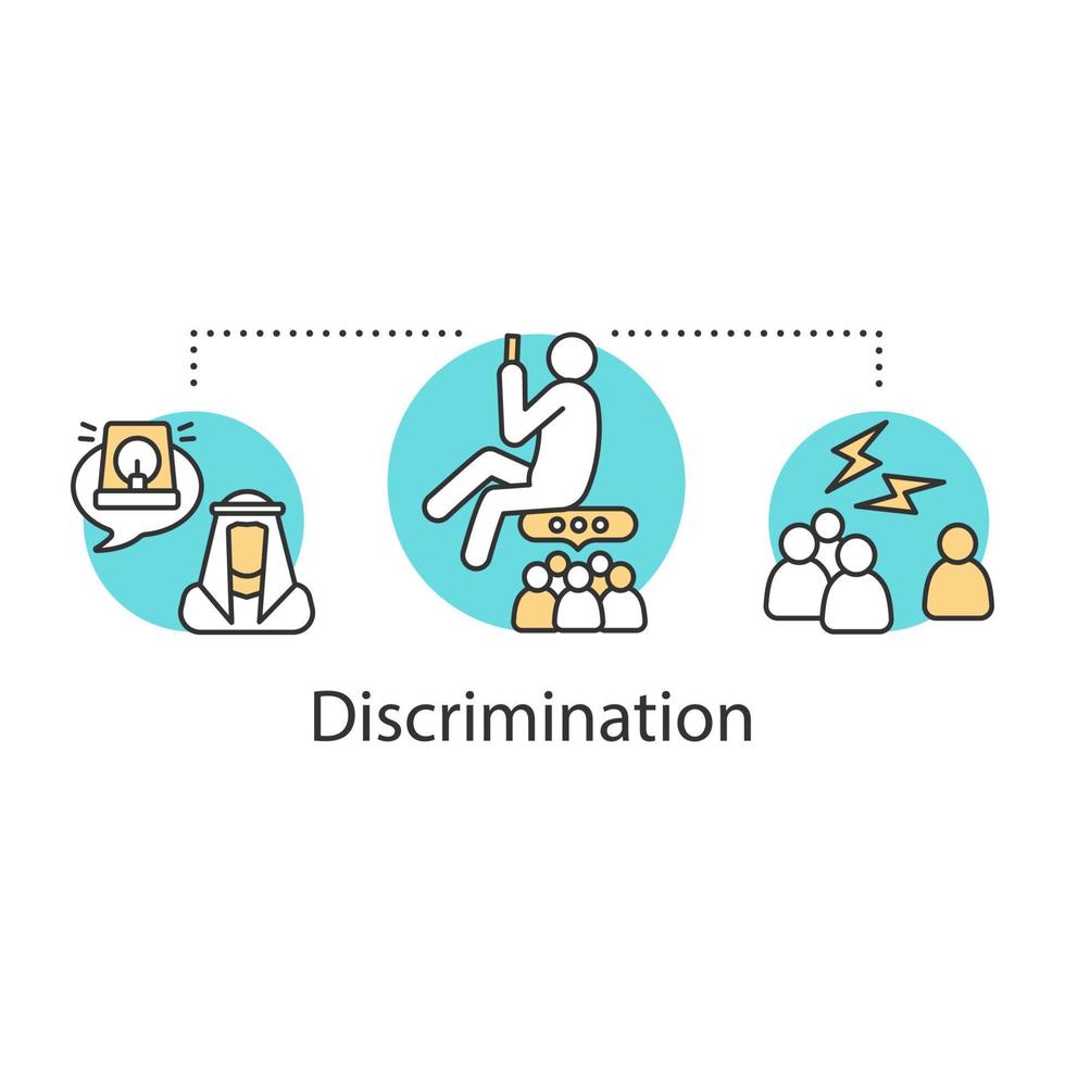 Racial and religious discrimination concept icon. Racism idea thin line illustration. Racial segregation. Vector isolated outline drawing