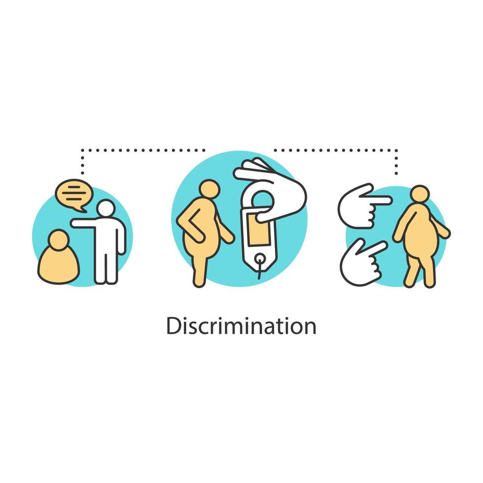 Weight discrimination concept icon. Obesity, overweight problem idea thin line illustration. Sizeism. Vector isolated outline drawing