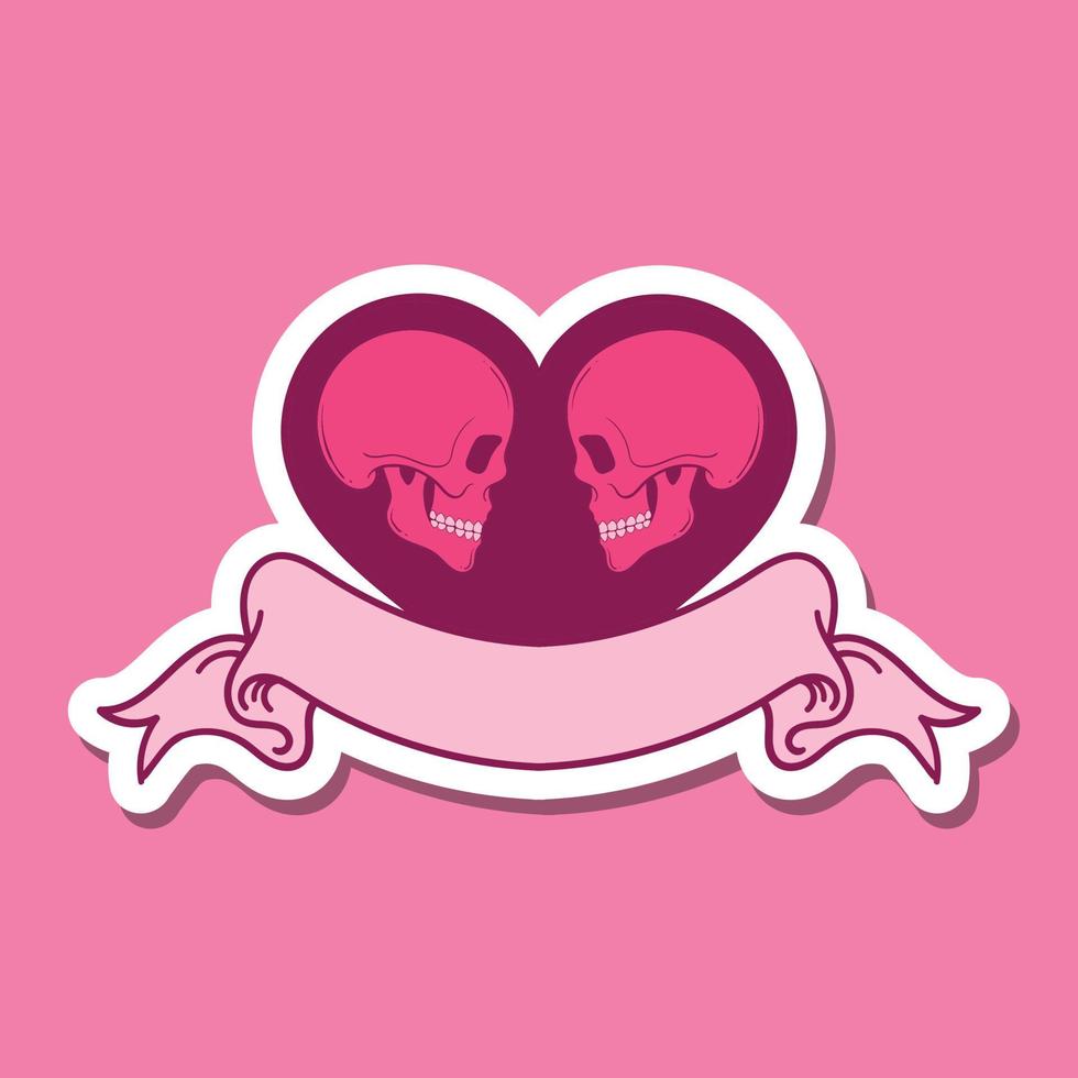 hand drawn skull heart with ribbon doodle illustration for tattoo stickers poster etc vector