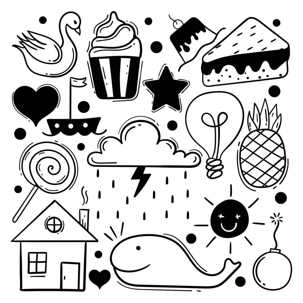 conjunto de lindo doodle dibujado a mano para niños vector premium