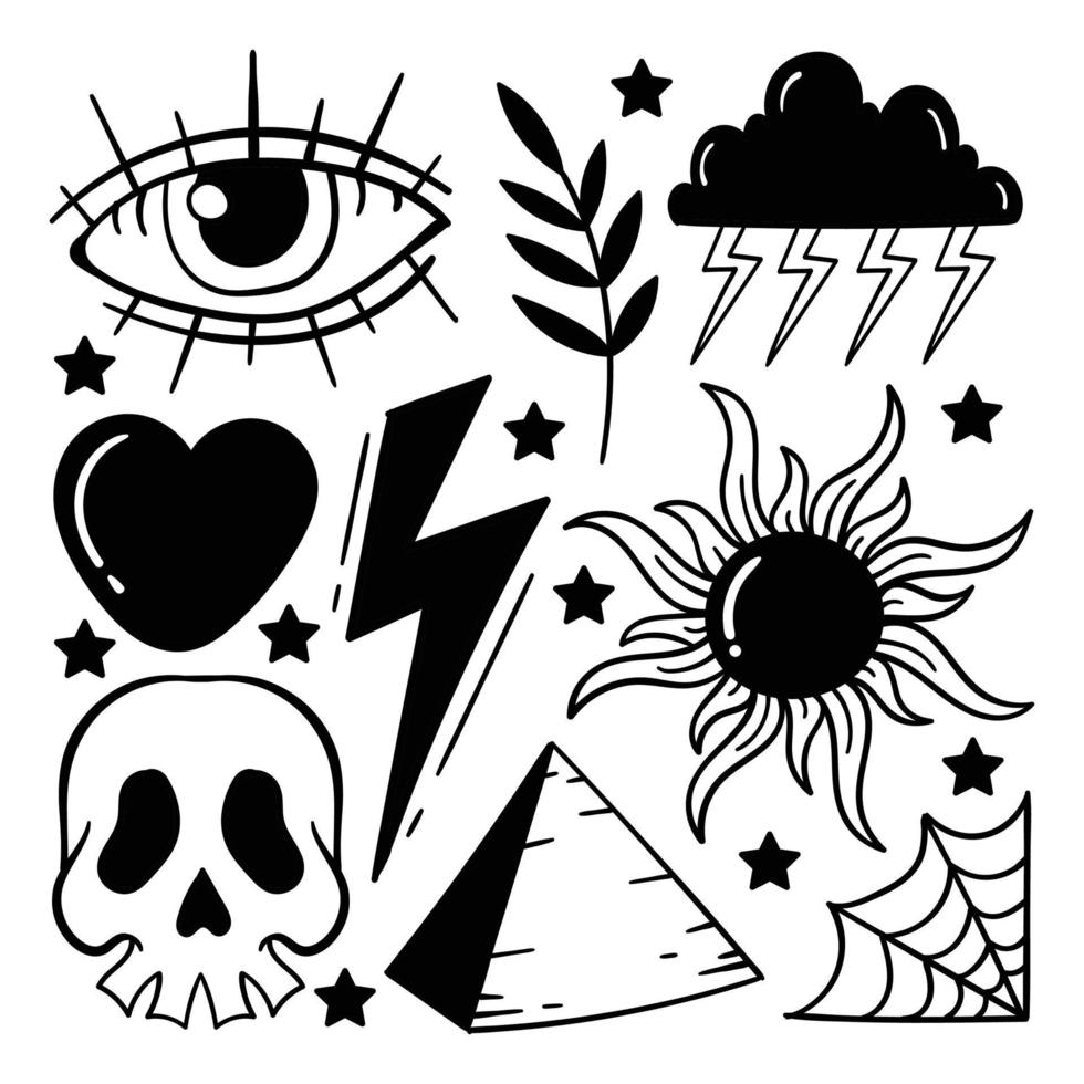 elementos dibujados a mano doodle vintage para etiqueta de tatuaje, etc. vector