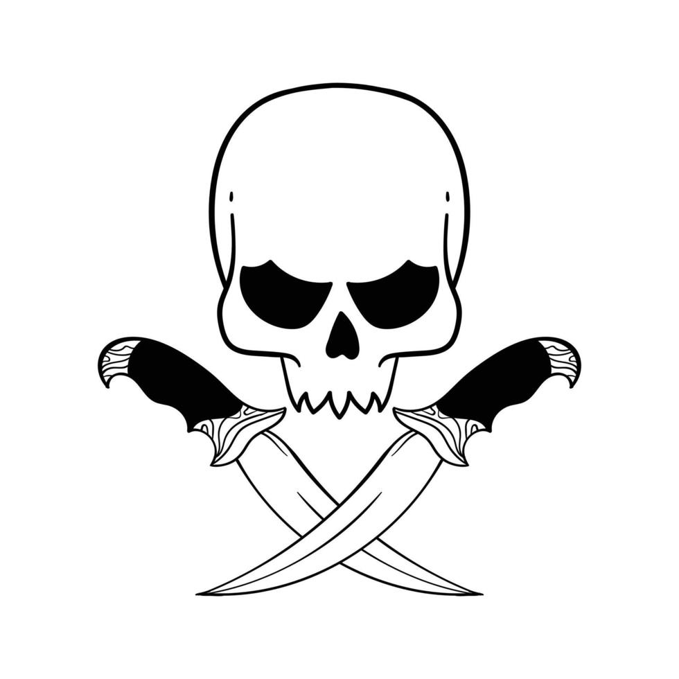 hand drawn skull with cross knife doodle illustration for tattoo stickers poster etc vector