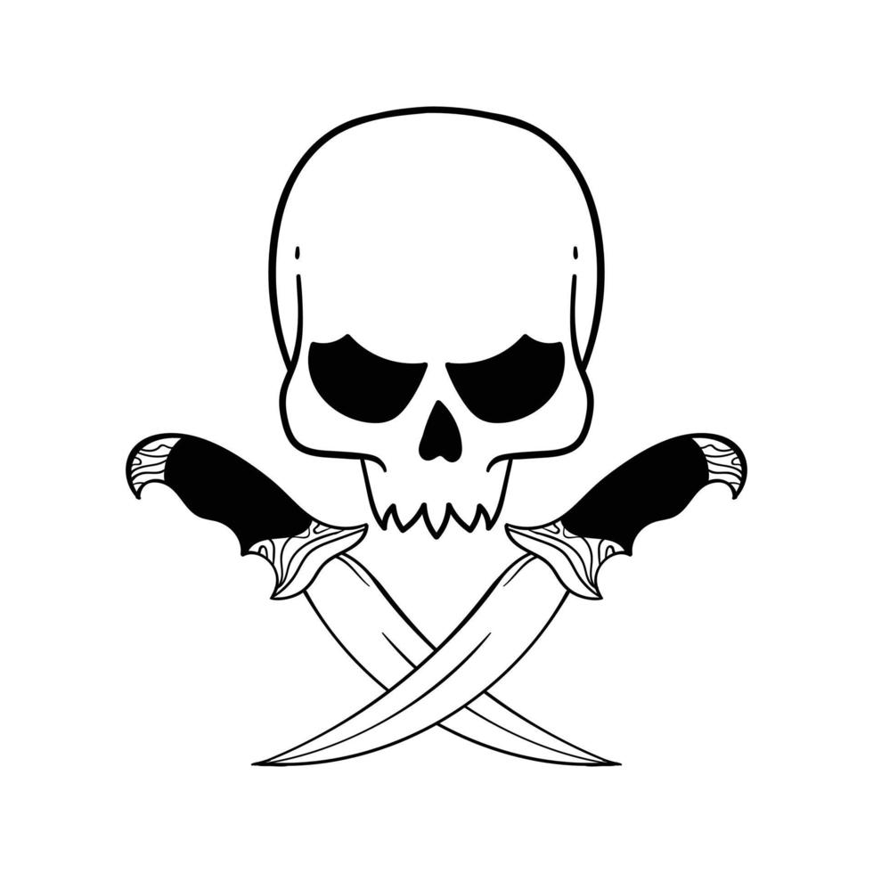 hand drawn skull with cross knife doodle illustration for tattoo stickers poster etc vector