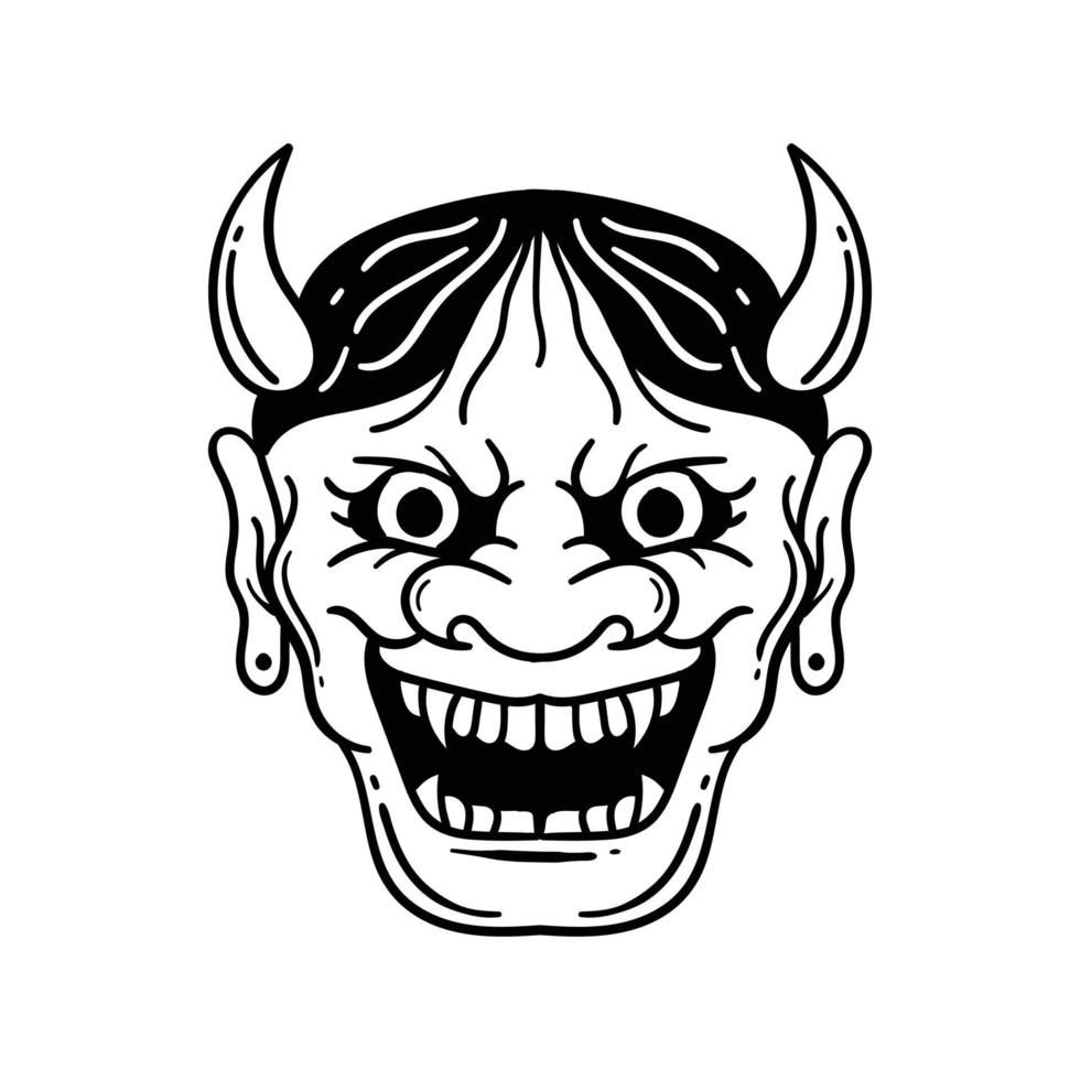 cara de diablo dibujada a mano ilustración de garabato vintage para cartel de pegatinas de tatuaje, etc. vector