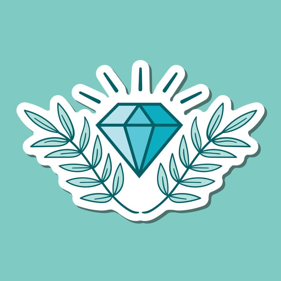 hand drawn diamond with leaf doodle illustration for tattoo stickers poster etc vector
