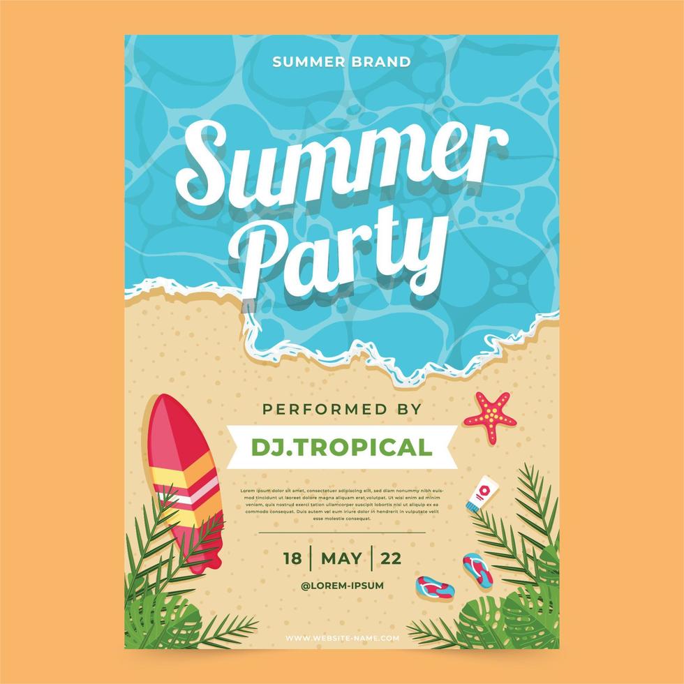 Beach Summer Party with Palm Leaves and Beach Equipment vector