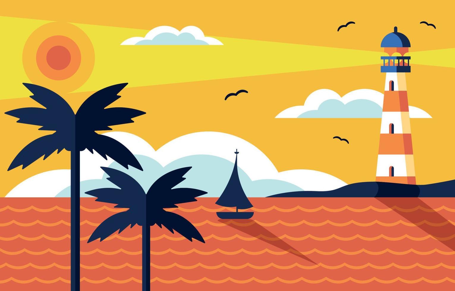 Sea Landscape Lighthouse Background vector