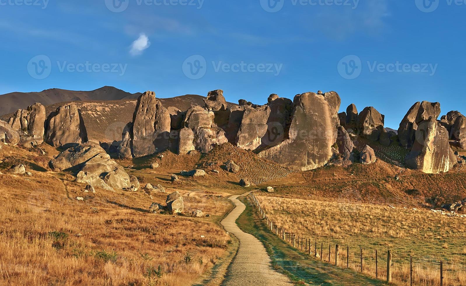 view of the rocks formation on a sunny day of autumn at Castle hills, New Zealand photo