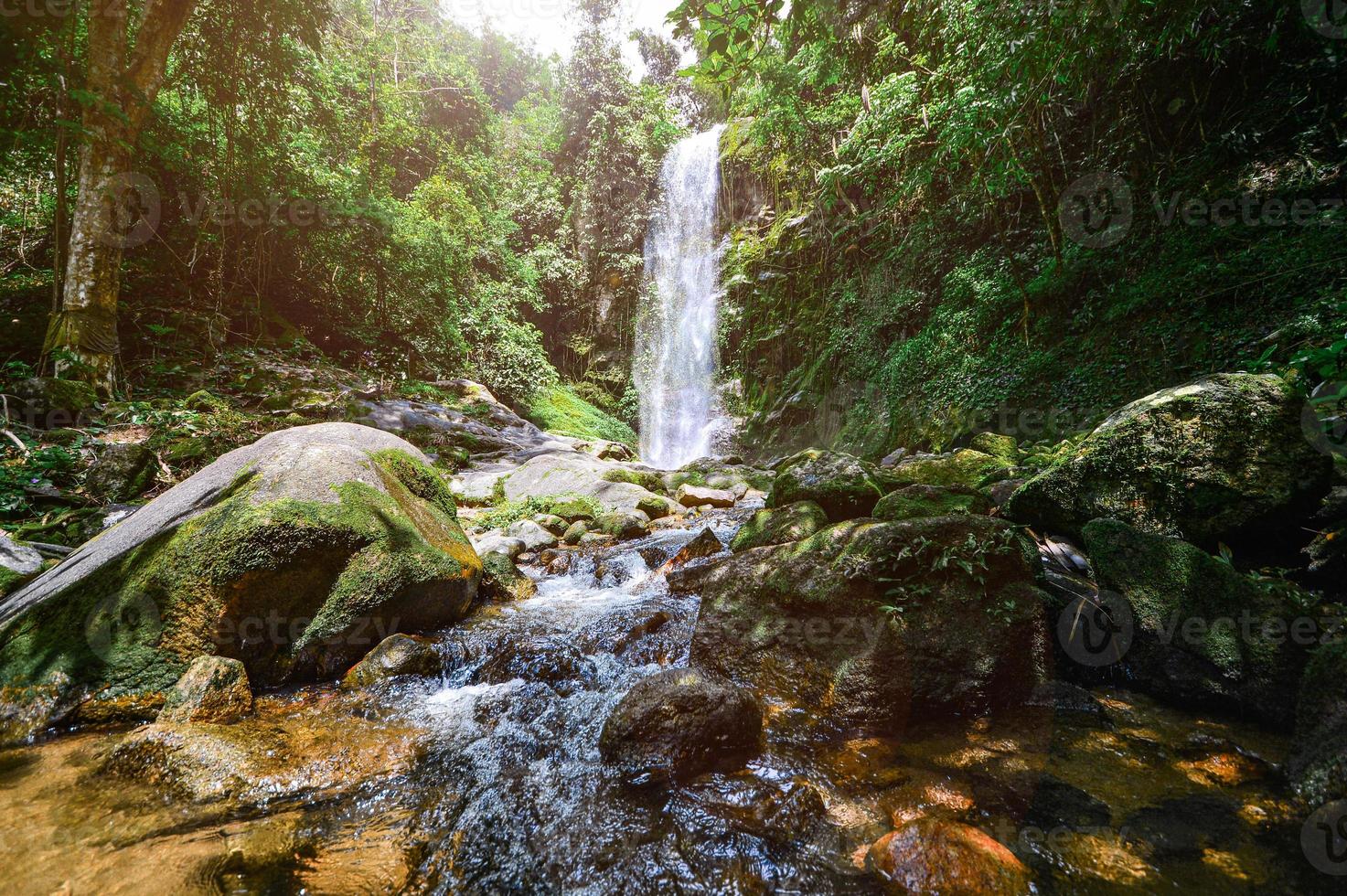 A large waterfall in the humid tropical forest of Thailand photo