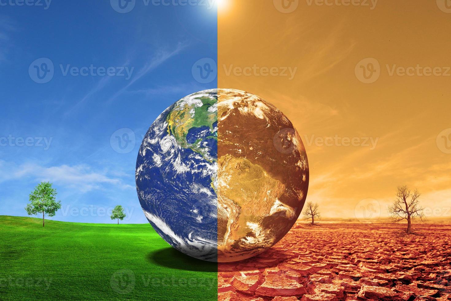 landscape with dry earth, Meadow Global warming concept. photo