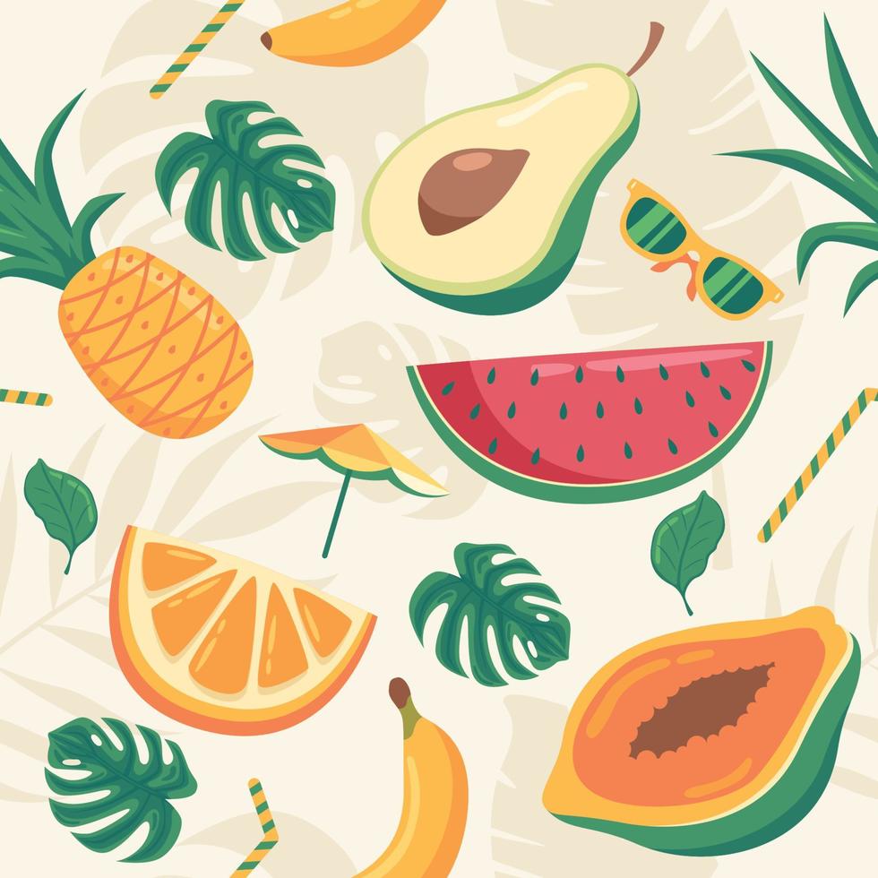 Summer Tropical Fruits Seamless Background vector