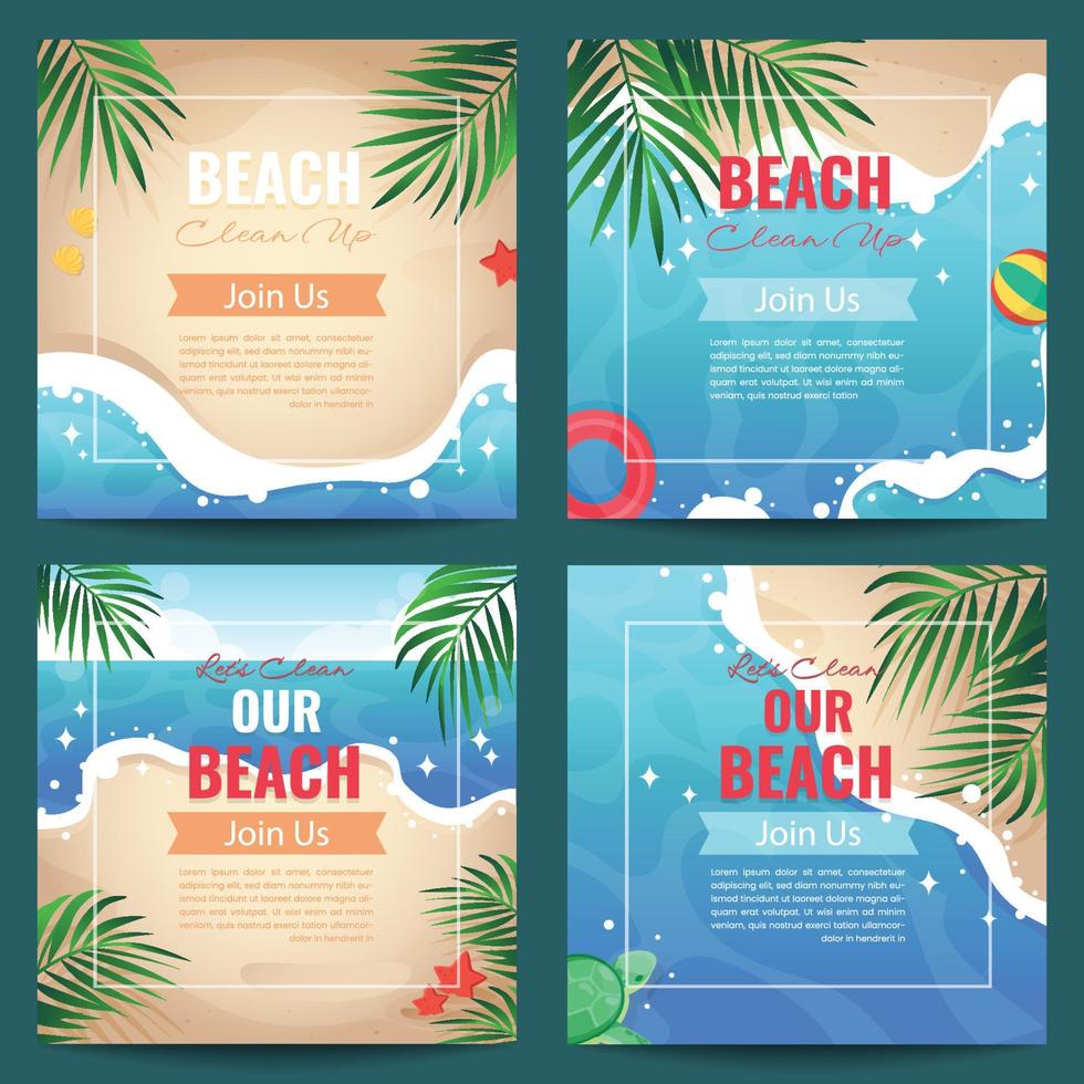 campaña de limpieza de playas publicación en redes sociales vector