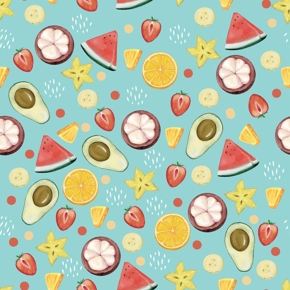 Watercolor Seamless Pattern of Tropical Fruit vector
