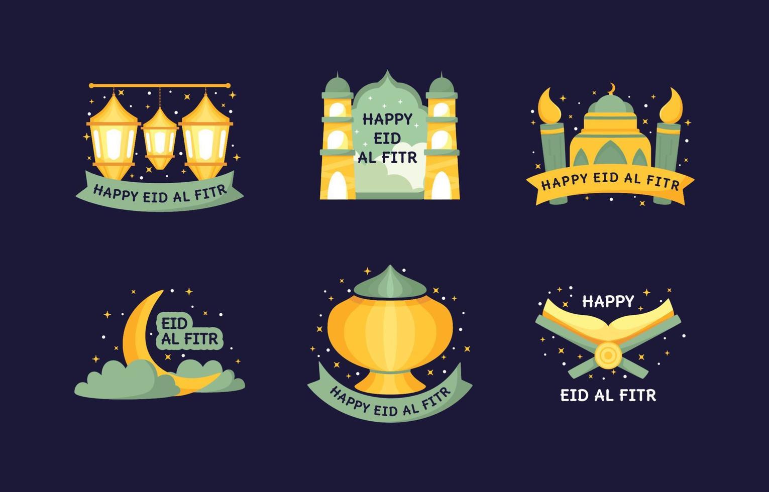 Happy Eid Al Fitr Label Template Flat Design vector