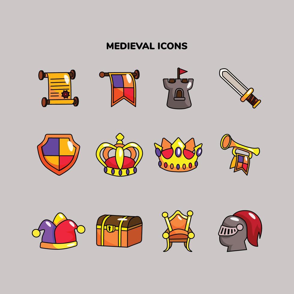 iconos del reino medieval vector