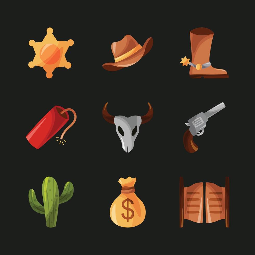 WIld West Cowboy Doodle Icon Collection vector