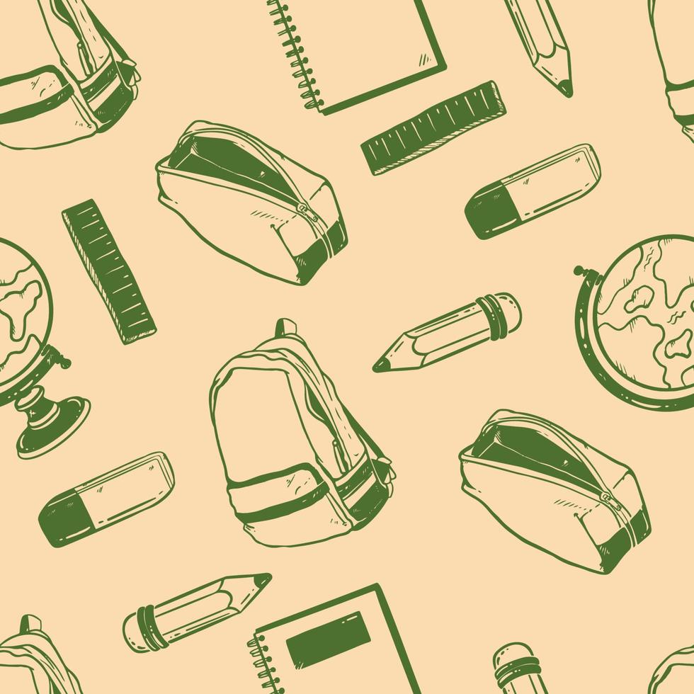 Handdrawn Outline School Supplies Seamless Pattern Background vector