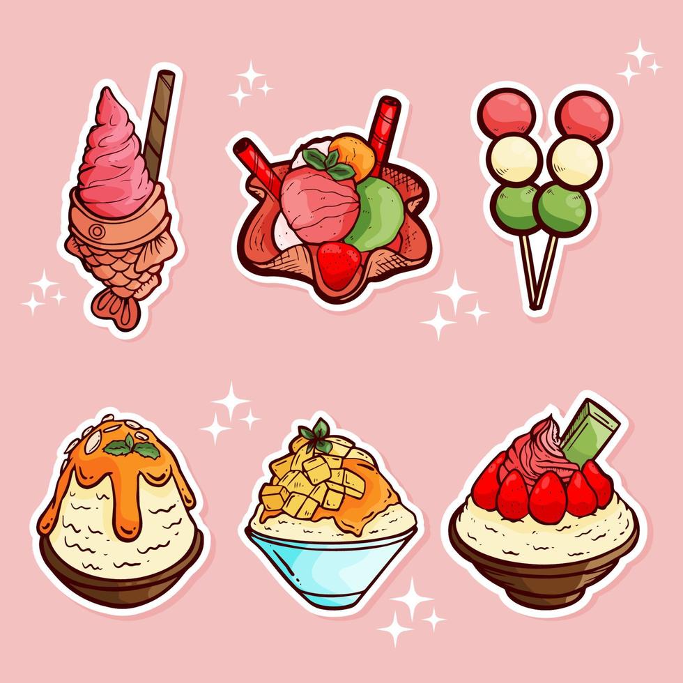 Cute Doodle Korean Cold Dessert Stickers vector