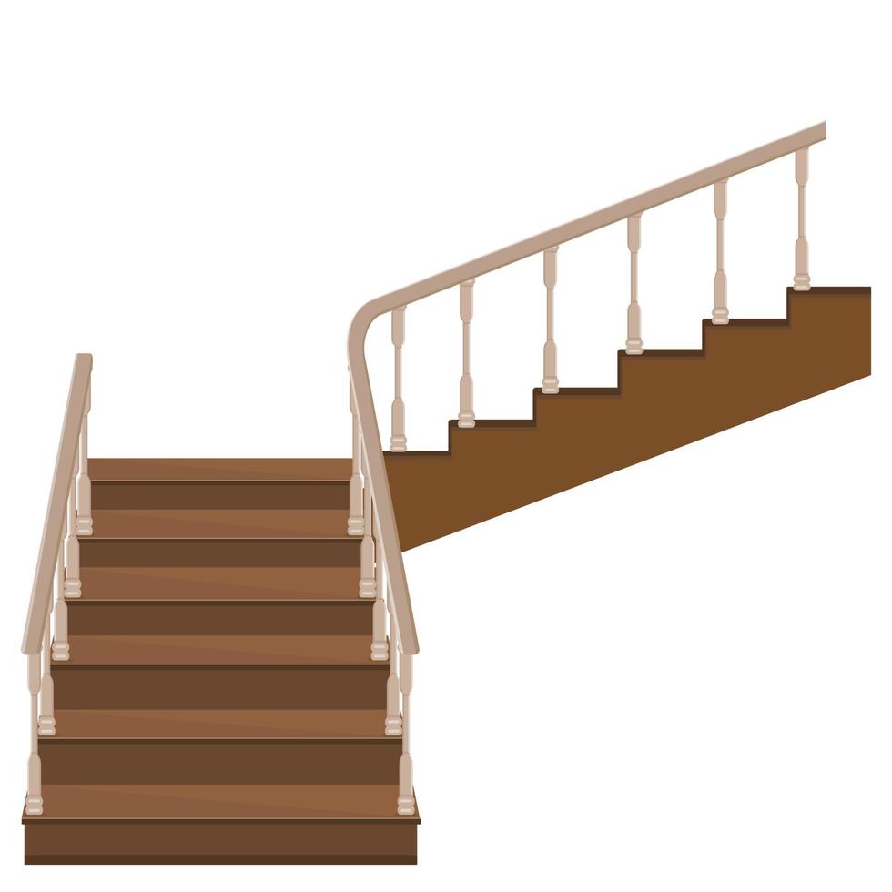 Wooden staircase to the porch - a staircase to enter the house with decorative wooden railings vector