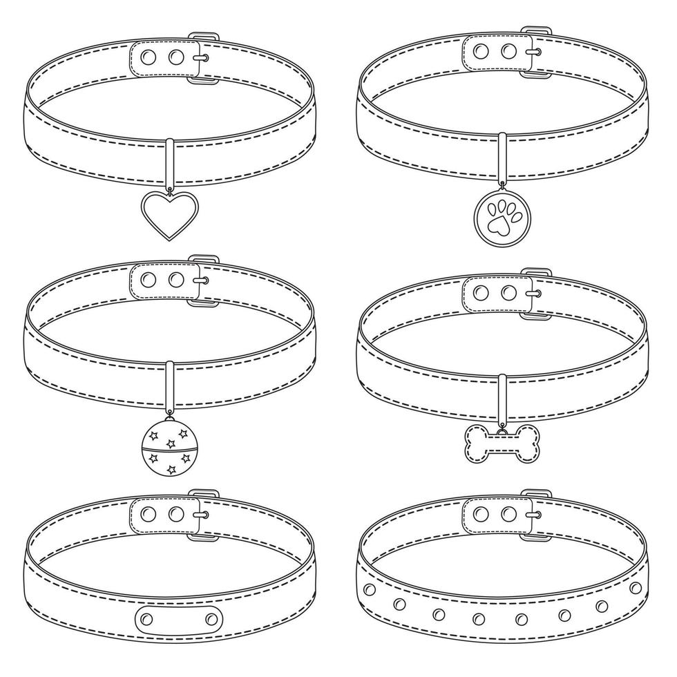 A collar for cats and dogs with a pendant. Vector isolated doodle-style illustration, black line