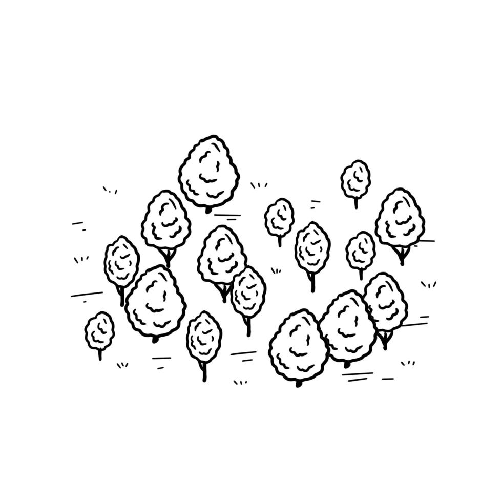 Sketch forest for map. Hand drawn trees vector
