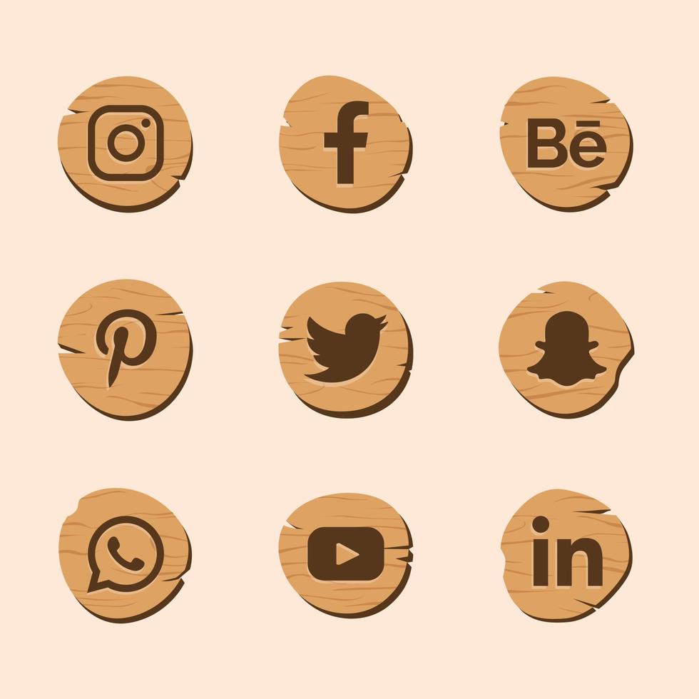 iconos de redes sociales en tablero de madera vector