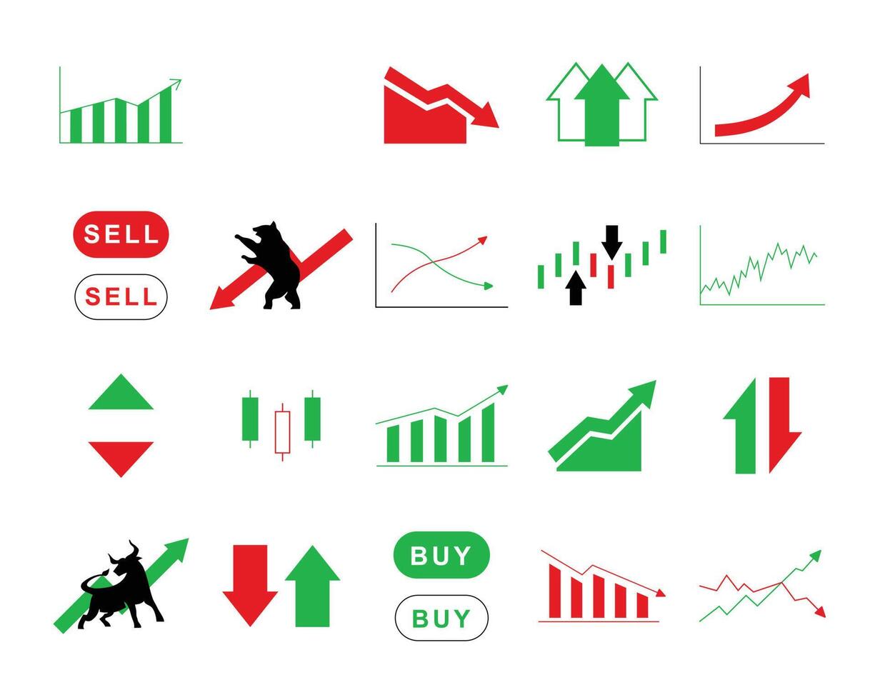 conjunto de iconos de negociación del mercado de valores. elementos de diseño para el comercio de acciones vector