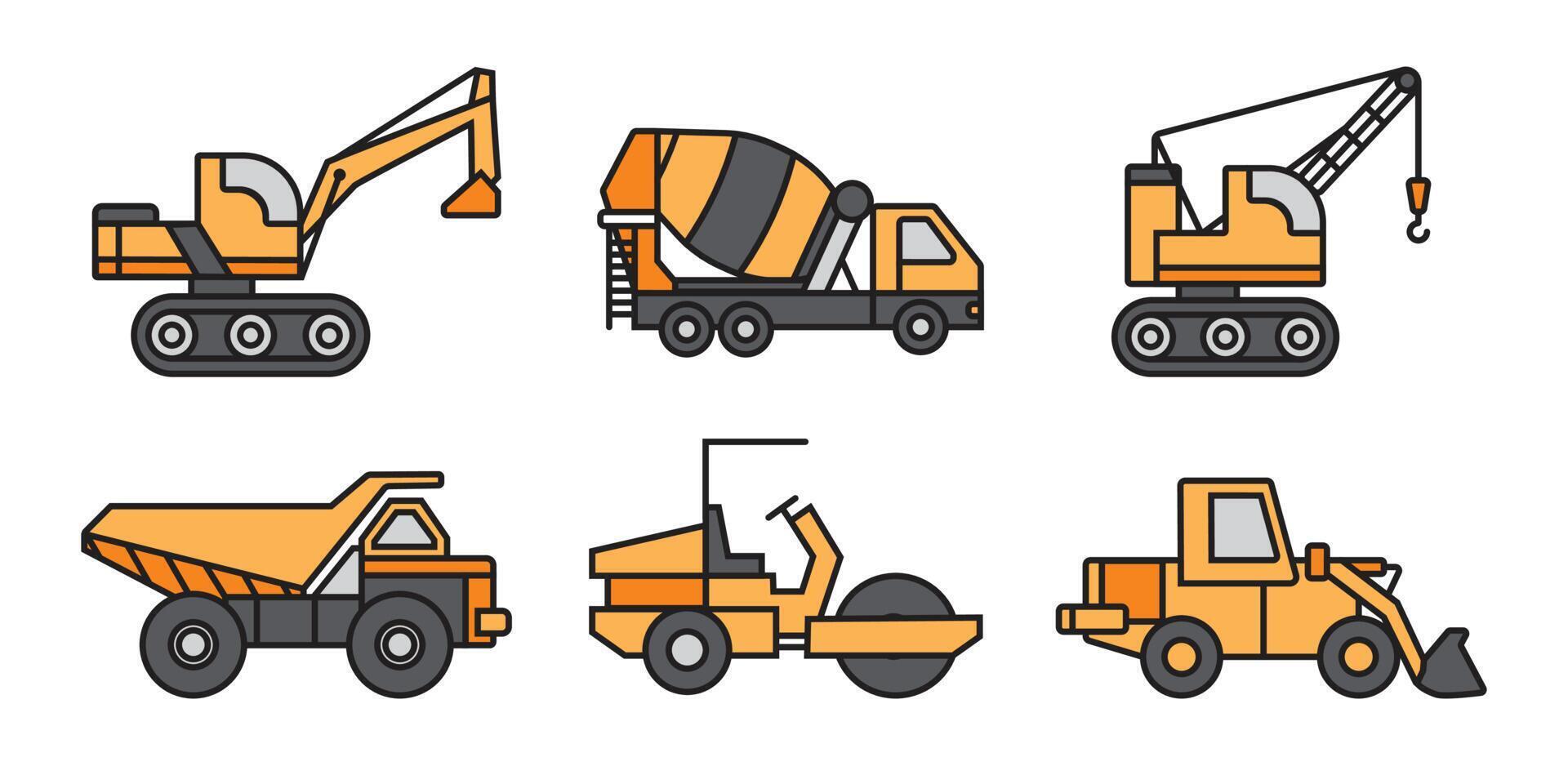 conjunto de equipos de construcción en amarillo. máquinas para el proyecto de construcción. vector