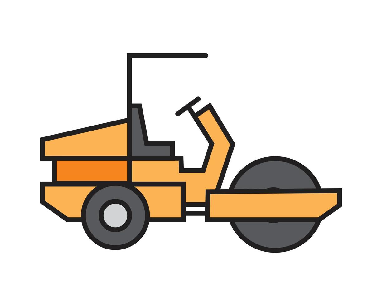 diseño de ilustración de vector de rodillo de carretera. equipo de construcción en amarillo. máquinas para el proyecto de construcción.