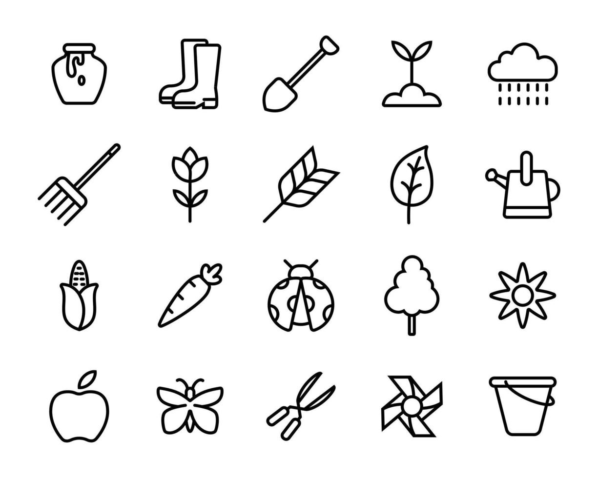 conjunto de elementos de diseño de flores y jardinería. icono de trazo de línea fina minimalista. colección de iconos de vector de contorno simple.
