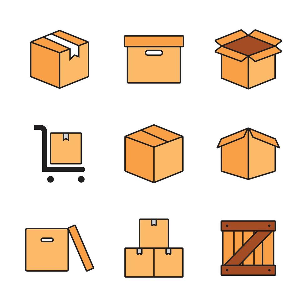 conjunto de embalaje de entrega caja abierta y cerrada. diseño de icono de ilustración de caja de cartón vector